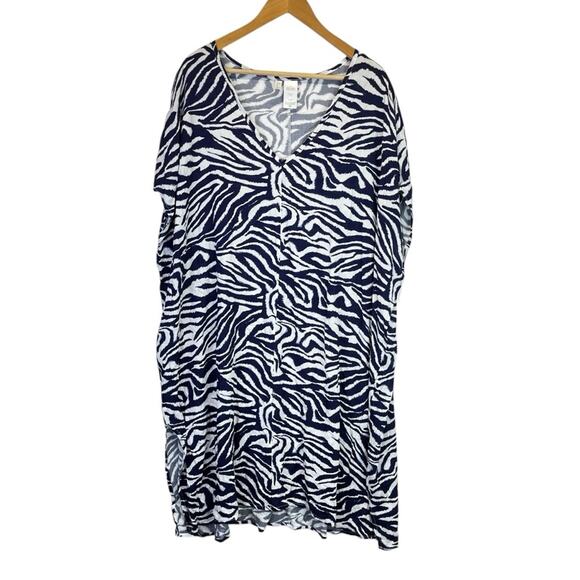Anne Cole Zebra Print Swim Cover Up Dress navy blue white - 22/24 - Picture 2 of 9